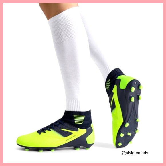High Top Soccer Cleats, Synthetic Leather & Knitted, Lace Up Athletic Shoes main image 4